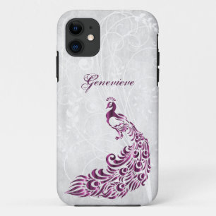Magenta Peacock Personalised iPhone 11 Case