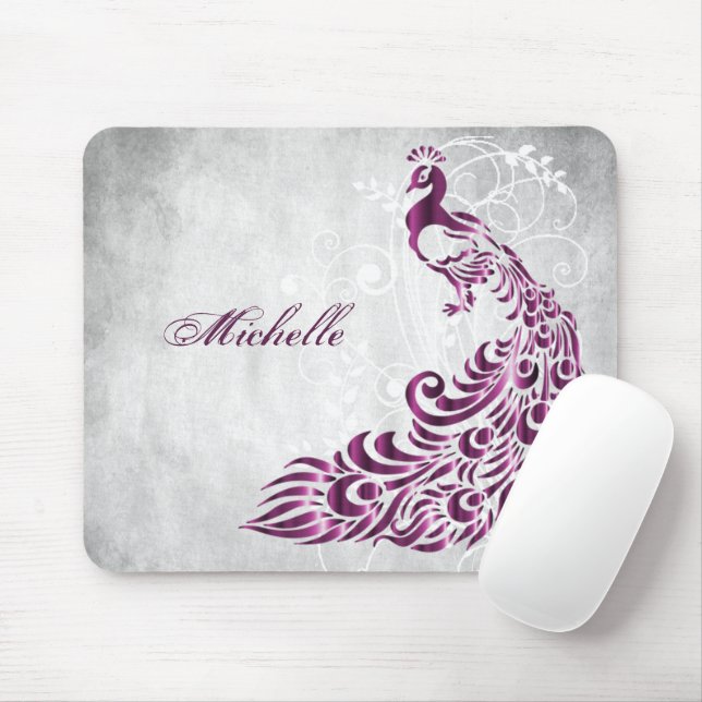 Magenta Peacock Personalised Mousepad (With Mouse)