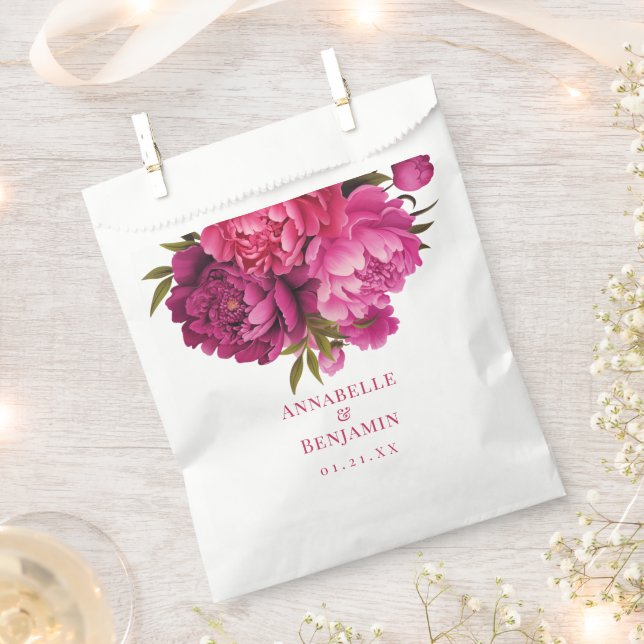 Magenta Peony Floral Wedding  Favour Bags (Clipped)