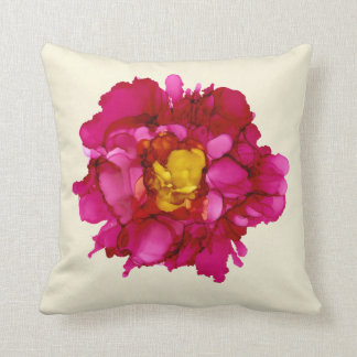 Magenta peony hand painted--cream/yellow cushion