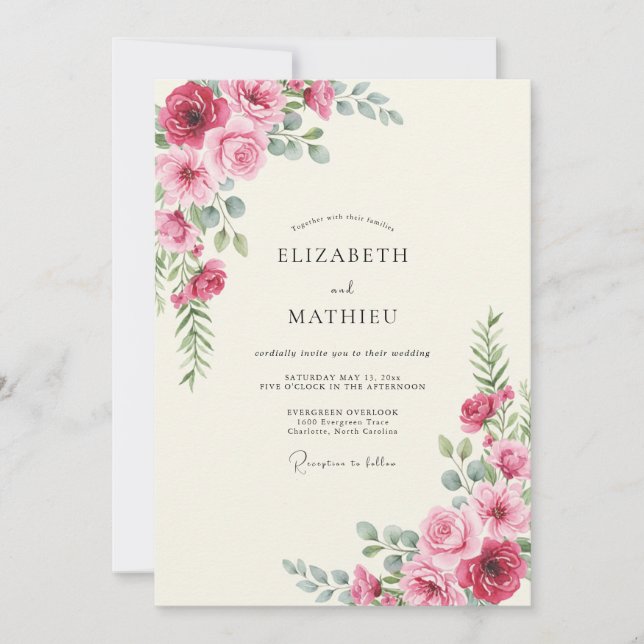 Magenta Peony Wedding Invitation (Front)