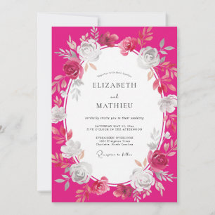 Magenta Peony Wreath Wedding Invitation