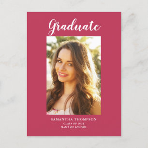 Magenta Photo Graduation Announcement Postcard