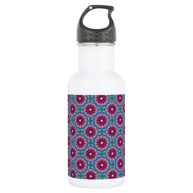 Magenta, Pink and Green Flower Pattern 532 Ml Water Bottle (Front)