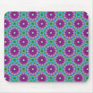 Magenta, Pink and Green Flower Pattern Mouse Pad