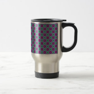 Magenta, Pink and Green Flower Pattern Travel Mug