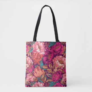 Magenta Pink and Teal Maximalist Floral Tote Bag