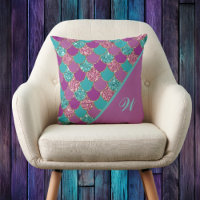 Magenta Pink and Teal Mermaid Scales with Initial