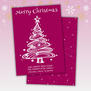 Magenta Pink and White Christmas Tree Holiday Card