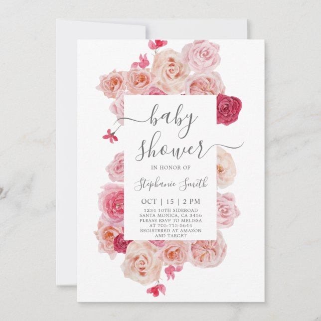 Magenta Pink Baby Shower girl Invitation (Front)