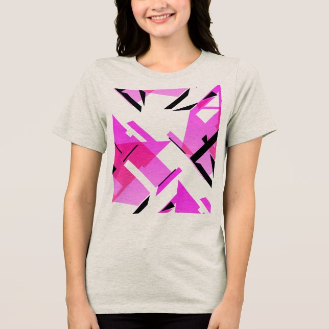 Magenta Pink Black Shapes Abstract MCM-inspired Tri-Blend Shirt (Front)