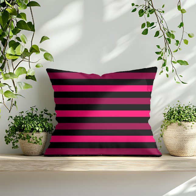 Magenta Pink Black Stripe Pattern Cushion (Creator Uploaded)
