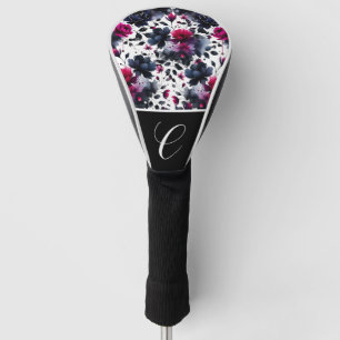 Magenta Pink & Blue Inky Floral Watercolor Golf Head Cover
