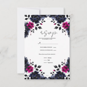Magenta Pink & Blue Inky Floral Watercolor RSVP Card