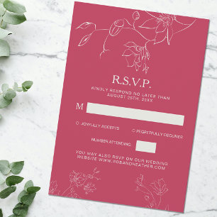 Magenta Pink Boho Floral Botanical Wedding Detail RSVP Card