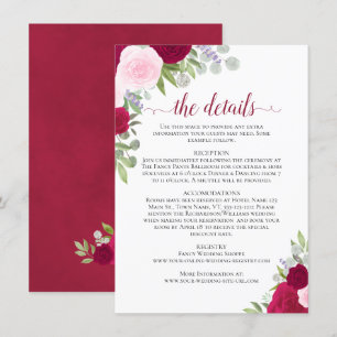 Magenta & Pink Boho Roses Rustic Wedding Details Enclosure Card