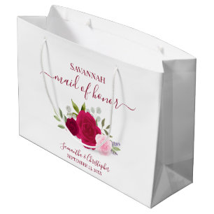 Magenta & Pink Boho Roses Wedding Maid of Honor Large Gift Bag