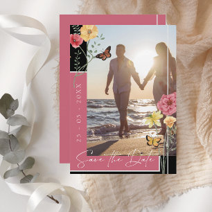 Magenta Pink Boho Wildflower Photo Save the Date