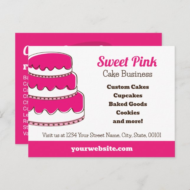 Magenta Pink Cake Bakery | Flavours Menu Postcard (Front/Back)