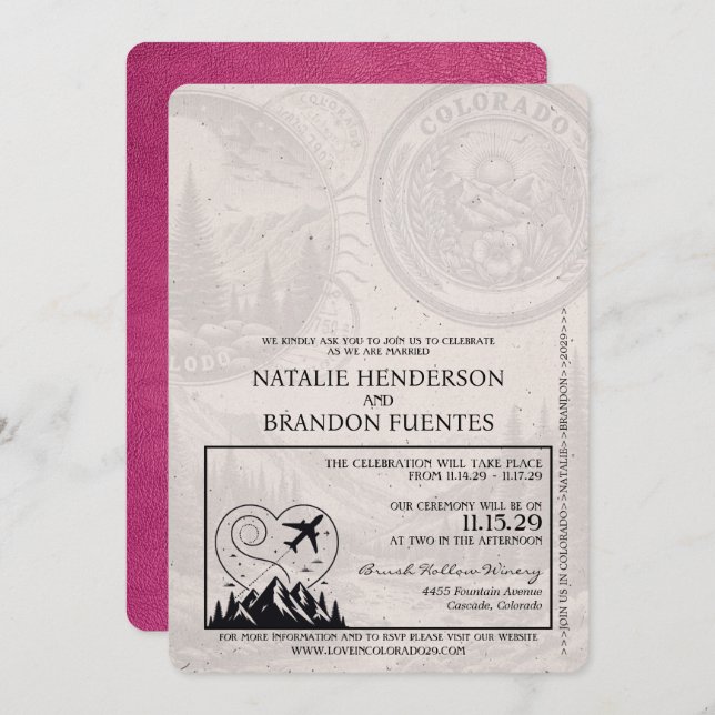 Magenta Pink Colorado Passport Wedding Invitation (Front/Back)