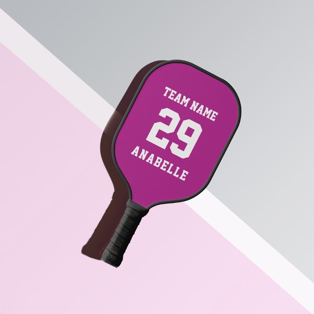 Magenta Pink Custom Team Name Jersey Number Text Pickleball Paddle (Creator Uploaded)