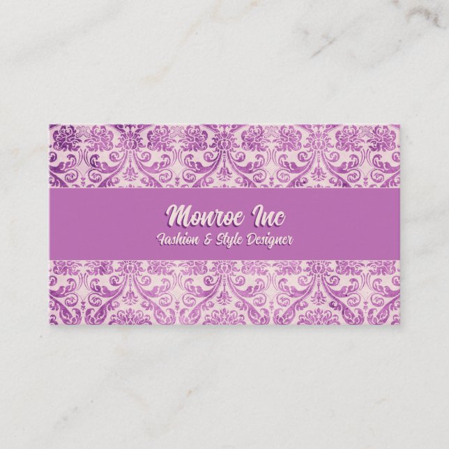 Magenta Pink Damask Business Card (Front)