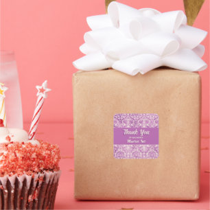 Magenta Pink Damask Square Sticker