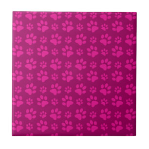 Magenta pink dog paw prints pattern tile