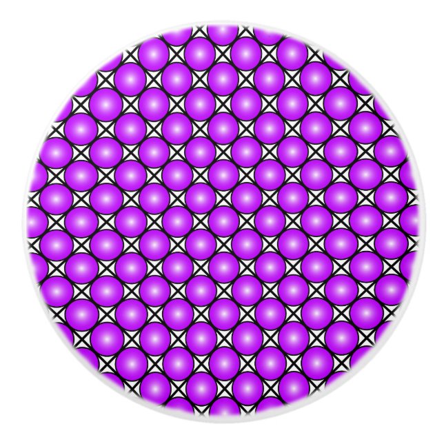 Magenta Pink Dots Black White Lattice Pattern Ceramic Knob (Front)