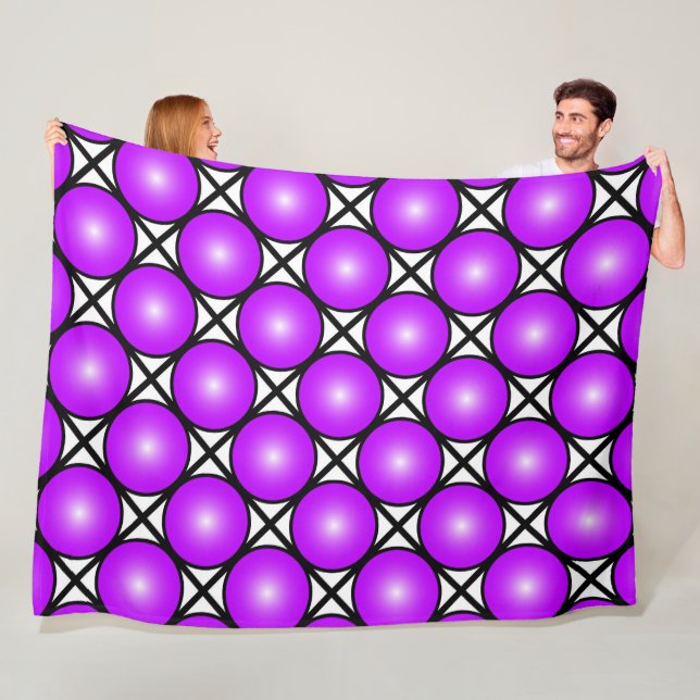 Magenta Pink Dots Black White Lattice Pattern Fleece Blanket (In Situ)