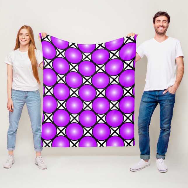 Magenta Pink Dots Black White Lattice Pattern Fleece Blanket (In Situ)