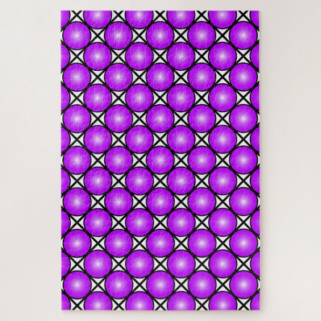 Magenta Pink Dots Black White Lattice Pattern Jigsaw Puzzle (Vertical)