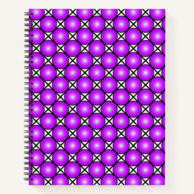 Magenta Pink Dots Black White Lattice Pattern Notebook (Front)