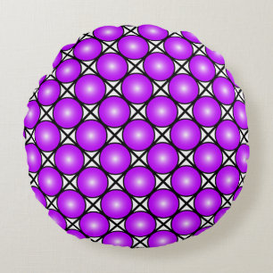 Magenta Pink Dots Black White Lattice Pattern Round Cushion