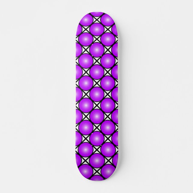 Magenta Pink Dots Black White Lattice Pattern Skateboard (Front)