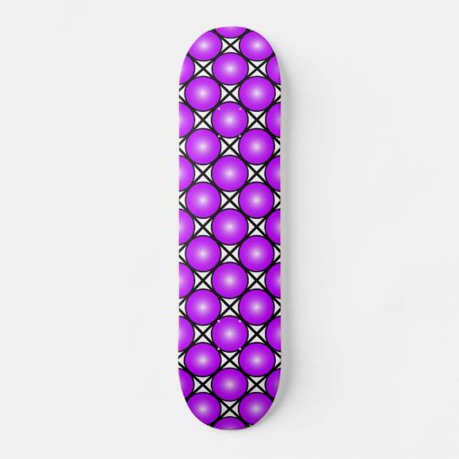 Magenta Pink Dots Black White Lattice Pattern Skateboard (Front)