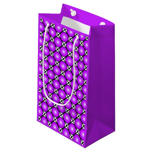 Magenta Pink Dots Black White Lattice Pattern Small Gift Bag (Front Angled)