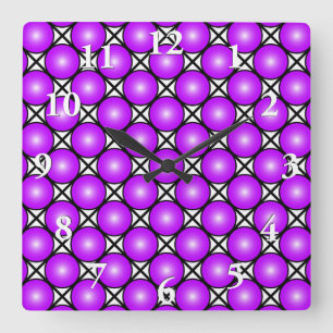 Magenta Pink Dots Black White Lattice Pattern Square Wall Clock