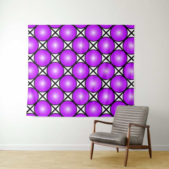 Magenta Pink Dots Black White Lattice Pattern Tapestry (In Situ (Horizontal))