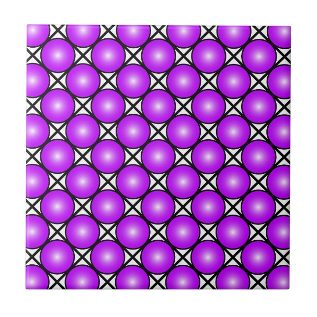Magenta Pink Dots Black White Lattice Pattern Tile (Front)