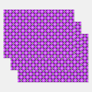 Magenta Pink Dots Black White Lattice Pattern Wrapping Paper Sheet