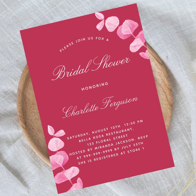 Magenta pink eucalyptus luxury bridal shower invitation (Creator Uploaded)