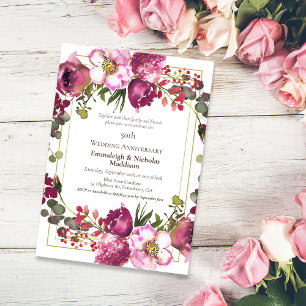 Magenta Pink Floral 50th Wedding Anniversary Invitation