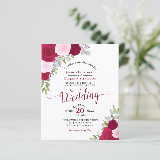 Magenta & Pink Floral BUDGET Wedding Invitation (Standing Front)