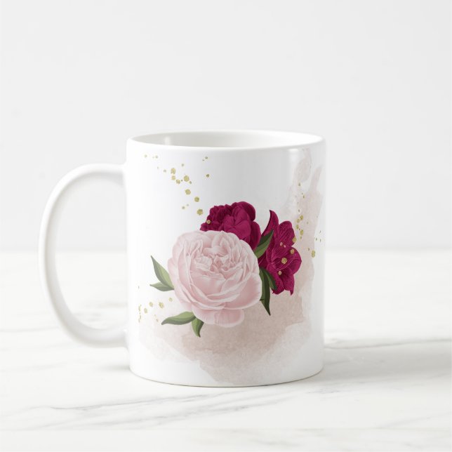 magenta pink floral greenery  coffee mug (Left)