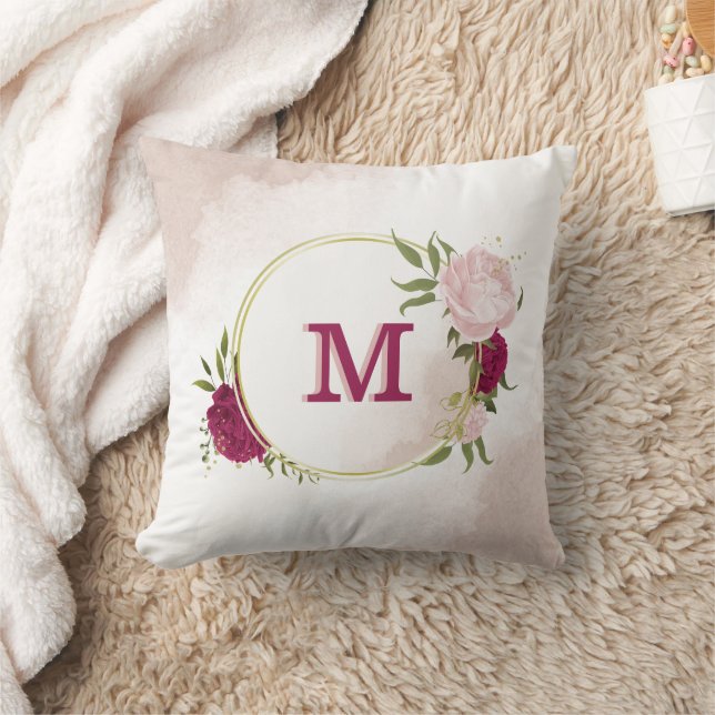 magenta pink floral greenery cushion (Blanket)