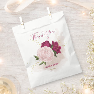 magenta pink floral greenery wedding favour bags