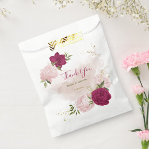 magenta pink floral greenery wedding favour bags