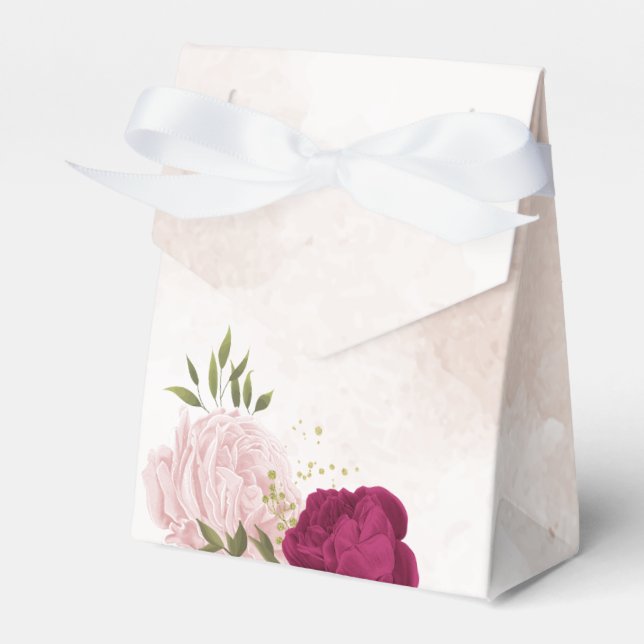 magenta pink floral greenery wedding favour box (Front Side)