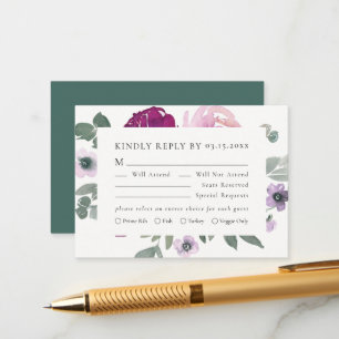 Magenta Pink Floral Ivory RSVP Enclosure Card